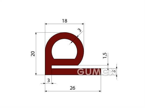 "e" Silikonprofil mit Loch, 20x26/1,5mm, 40°ShA, -60°C/+250°C, rotbraun, 